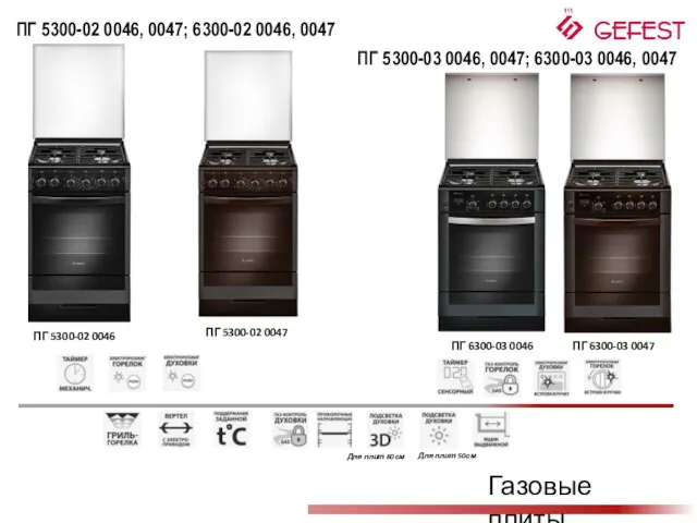 Газовые плиты ПГ 5300-02 0046, 0047; 6300-02 0046, 0047 ПГ 5300-02