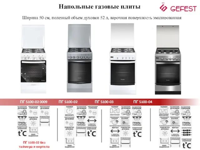 Напольные газовые плиты ПГ 5100-02 0009 ПГ 5100-02 ПГ 5100-03 ПГ