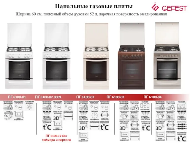 Напольные газовые плиты ПГ 6100-01 ПГ 6100-02 0009 ПГ 6100-02 ПГ