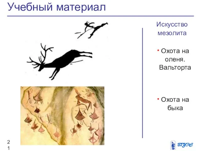 Искусство мезолита Охота на оленя. Вальторта Охота на быка Учебный материал