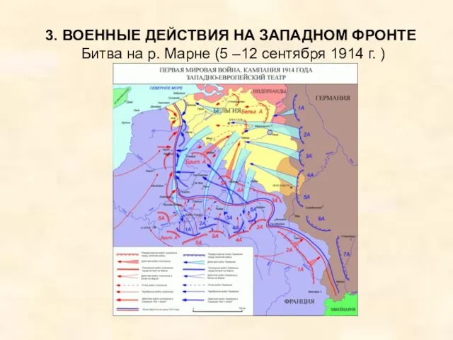 3. ВОЕННЫЕ ДЕЙСТВИЯ НА ЗАПАДНОМ ФРОНТЕ Битва на р. Марне (5 –12 сентября 1914 г. )