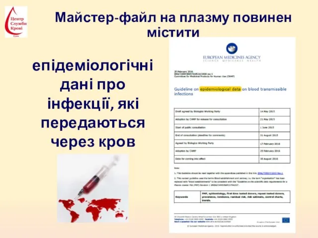 Майстер-файл на плазму повинен містити епідеміологічні дані про інфекції, які передаються через кров