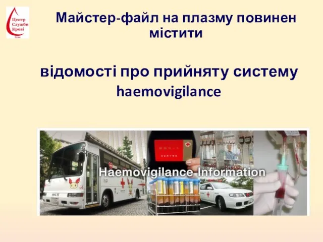 Майстер-файл на плазму повинен містити відомості про прийняту систему haemovigilance