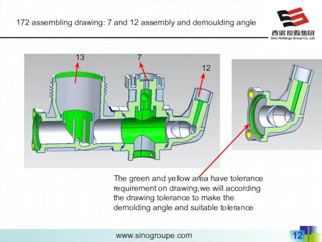 172 assembling drawing: 7 and 12 assembly and demoulding angle The