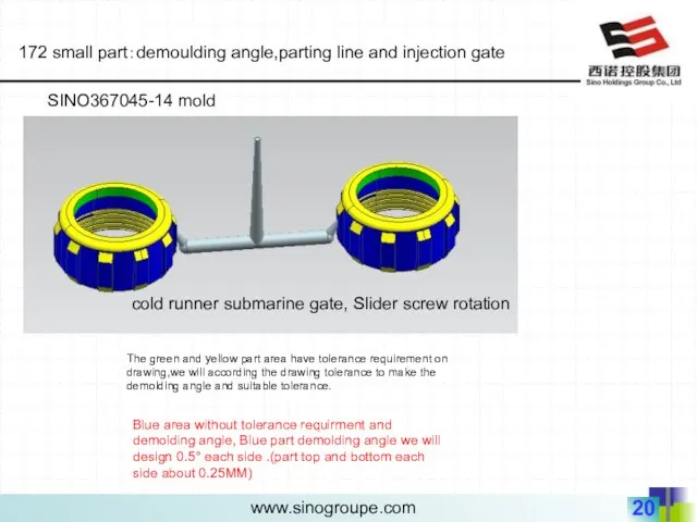 172 small part：demoulding angle,parting line and injection gate SINO367045-14 mold Blue