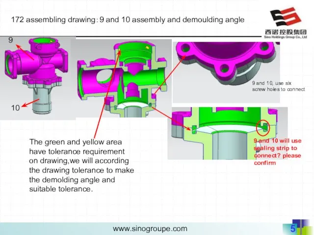 172 assembling drawing：9 and 10 assembly and demoulding angle 9 and