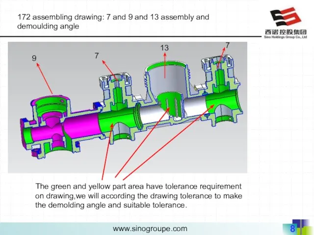 172 assembling drawing: 7 and 9 and 13 assembly and demoulding