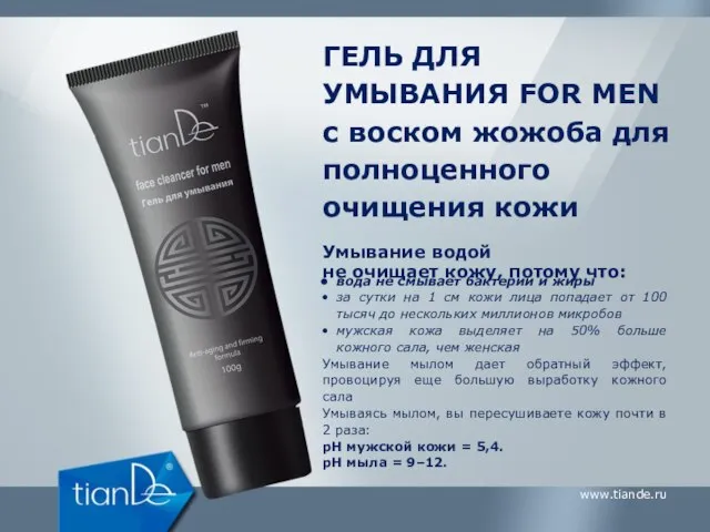 ГЕЛЬ ДЛЯ УМЫВАНИЯ FOR MEN с воском жожоба для полноценного очищения