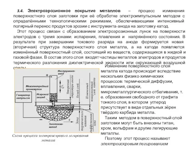 3.4. Электроэрозионное покрытие металлов – процесс изменения поверхностного слоя заготовки при