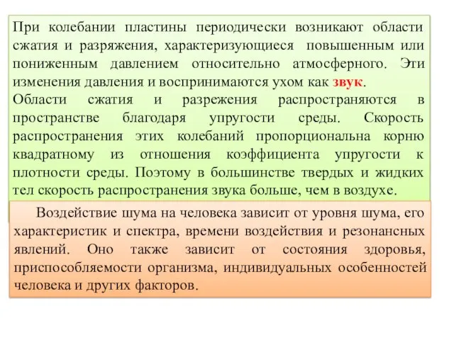 При колебании пластины периодически возникают области сжатия и разряжения, характеризующиеся повышенным