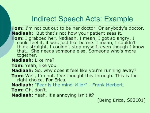 Indirect Speech Acts: Example Tom: I'm not cut out to be