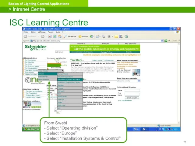 ISC Learning Centre From Swebi - Select "Operating division” - Select