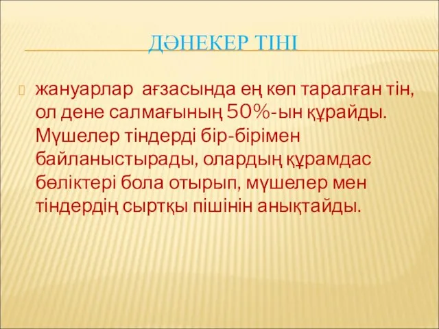 ДӘНЕКЕР ТІНІ жануарлар ағзасында ең көп таралған тін,ол дене салмағының 50%-ын