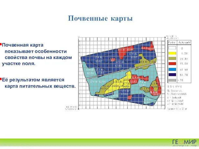 Почвенная карта показывает особенности свойства почвы на каждом участке поля. Её