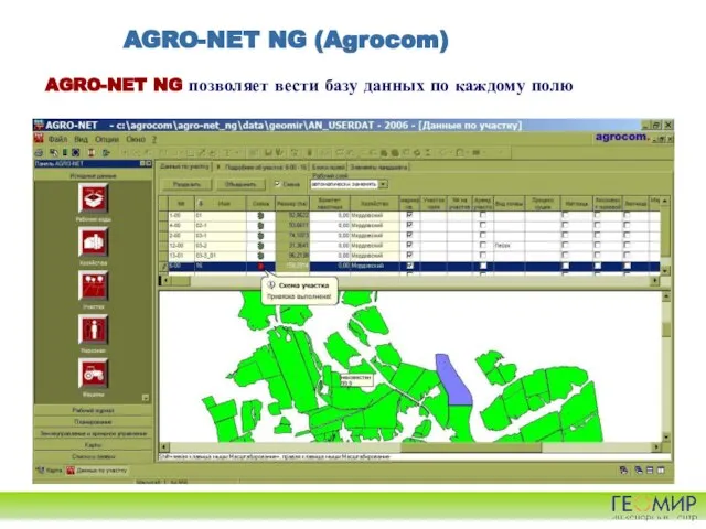 AGRO-NET NG позволяет вести базу данных по каждому полю AGRO-NET NG (Agrocom)