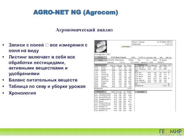 Агрономический анализ Записи с полей ? все измерения с поля на