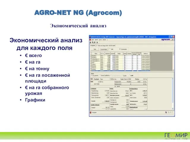 AGRO-NET NG (Agrocom) Экономический анализ Экономический анализ для каждого поля €