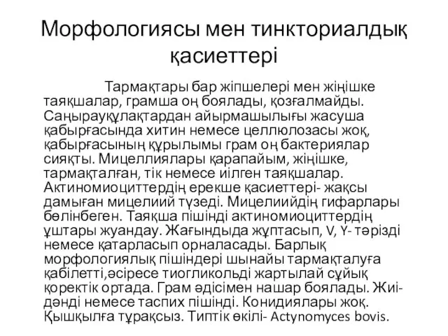 Морфологиясы мен тинкториалдық қасиеттері Тармақтары бар жіпшелері мен жіңішке таяқшалар, грамша