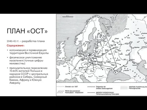 ПЛАН «ОСТ» 1940-41 гг. – разработка плана Содержание: колонизация и германизация