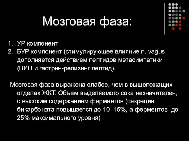 УР компонент БУР компонент (стимулирующее влияние n. vagus дополняется действием пептидов