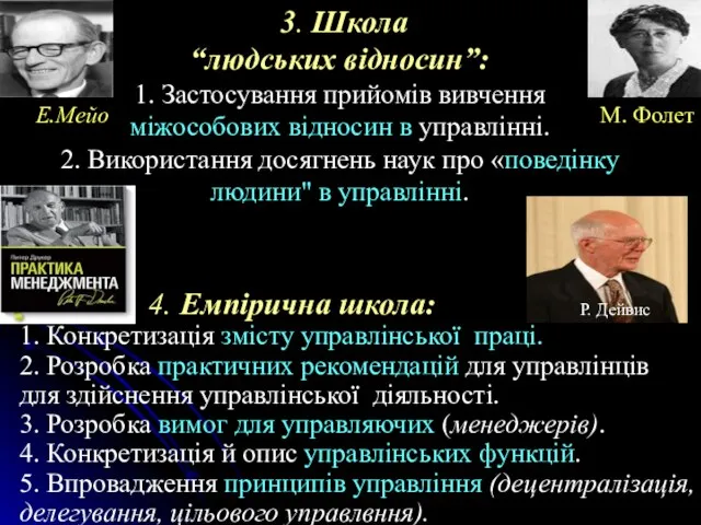 3. Школа “людських відносин”: 1. Застосування прийомів вивчення міжособових відносин в