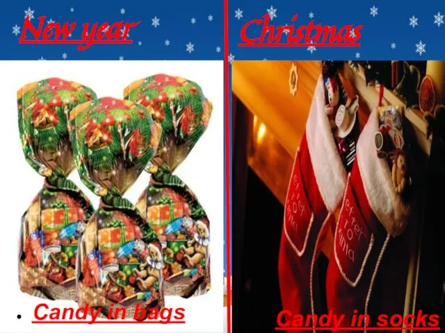 New year Christmas Candy in socks Candy in bags