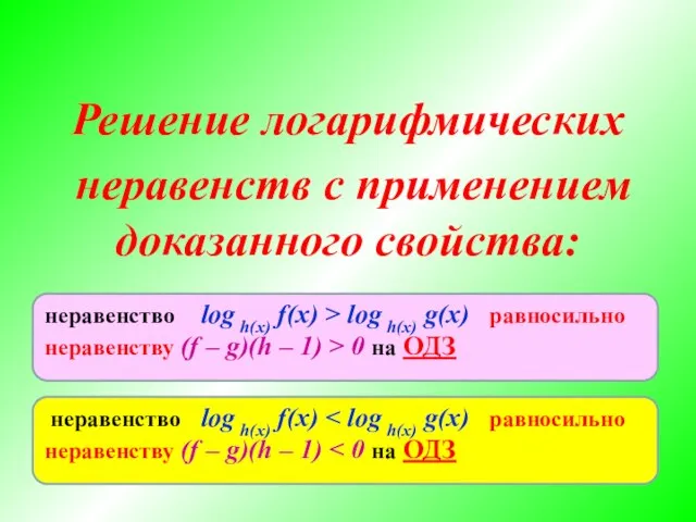 Решение логарифмических неравенств с применением доказанного свойства: