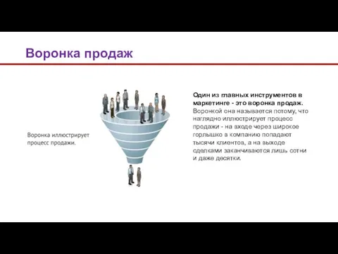 Один из главных инструментов в маркетинге - это воронка продаж. Воронкой