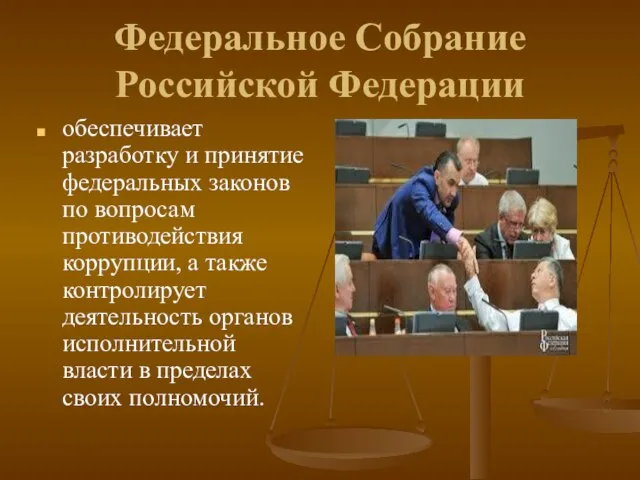 Федеральное Собрание Российской Федерации обеспечивает разработку и принятие федеральных законов по