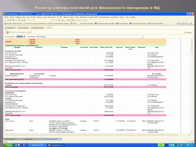 Монитор реестра платежей для финансового менеджера и ФД