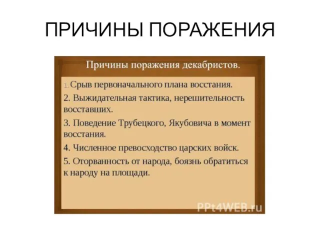 ПРИЧИНЫ ПОРАЖЕНИЯ