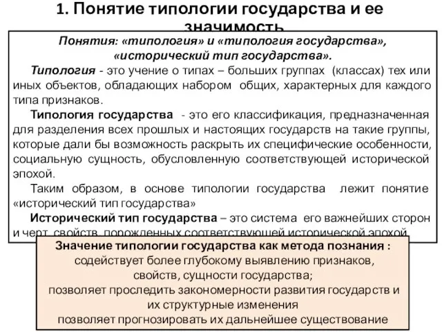 1. Понятие типологии государства и ее значимость Понятия: «типология» и «типология