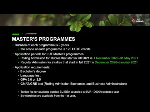 MASTER’S PROGRAMMES Duration of each programme is 2 years the scope