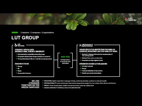 LUT GROUP 2 missions - 2 campuses - 2 organisations