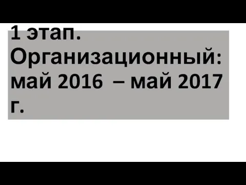 1 этап. Организационный: май 2016 – май 2017 г.