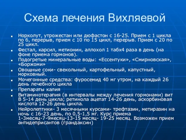 Схема лечения Вихляевой Норколут, утрожестан или дюфастон с 16-25. Прием с