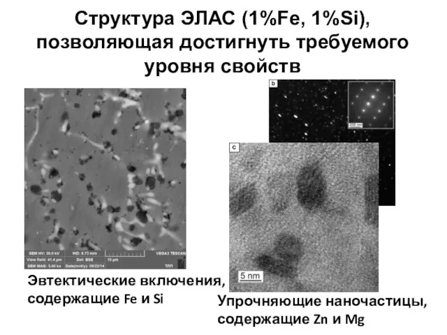 Структура ЭЛАС (1%Fe, 1%Si), позволяющая достигнуть требуемого уровня свойств Эвтектические включения,