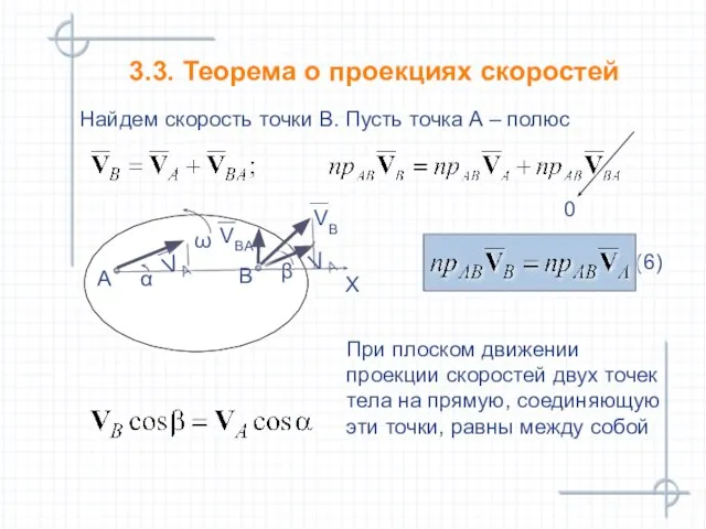 (6) 3.3. Теорема о проекциях скоростей Найдем скорость точки В. Пусть