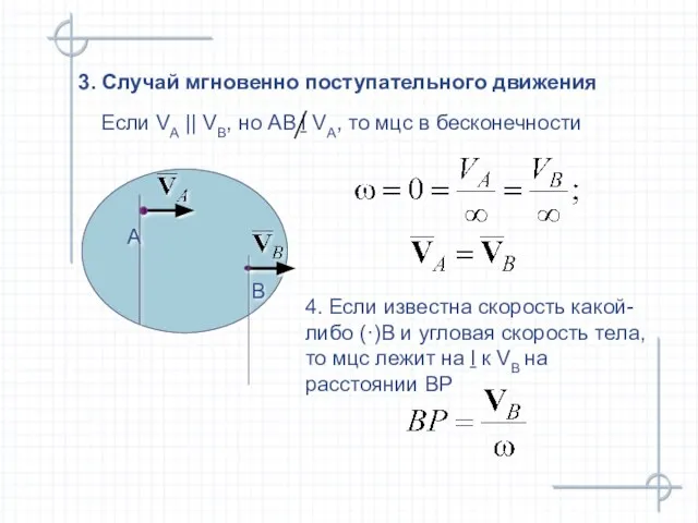 3. Случай мгновенно поступательного движения 4. Если известна скорость какой-либо (·)В