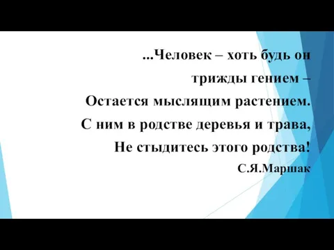 ...Человек – хоть будь он трижды гением – Остается мыслящим растением.