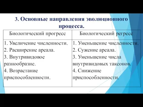 3. Основные направления эволюционного процесса.