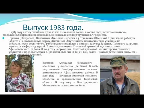 Выпуск 1983 года. В 1983 году школу окончили 27 человек. 22