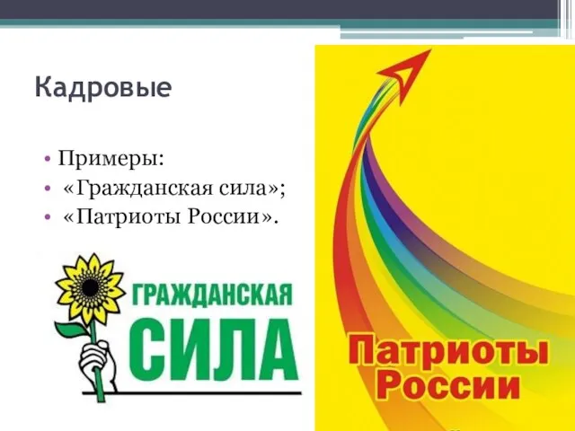 Кадровые Примеры: «Гражданская сила»; «Патриоты России».