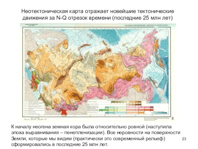 Неотектоническая карта отражает новейшие тектонические движения за N-Q отрезок времени (последние