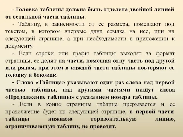 - Головка таблицы должна быть отделена двойной линией от остальной части