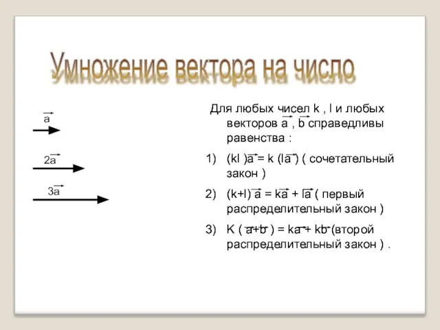 Для любых чисел k , l и любых векторов a ,