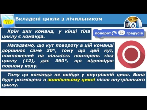 Вкладені цикли з лічильником Розділ 3 § 3.2 Крім цих команд,