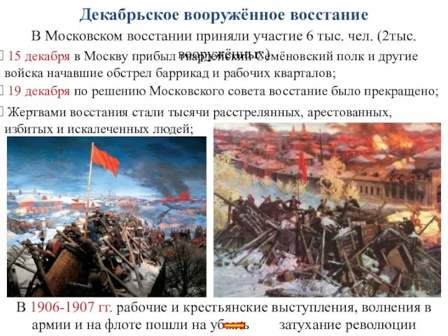 Декабрьское вооружённое восстание В Московском восстании приняли участие 6 тыс. чел.