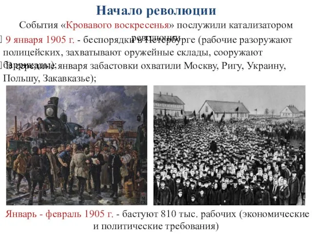 Начало революции В середине января забастовки охватили Москву, Ригу, Украину, Польшу,