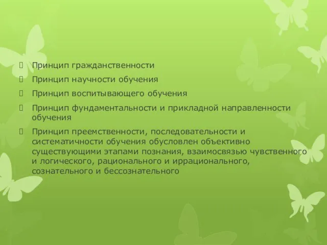 Принцип гражданственности Принцип научности обучения Принцип воспитывающего обучения Принцип фундаментальности и